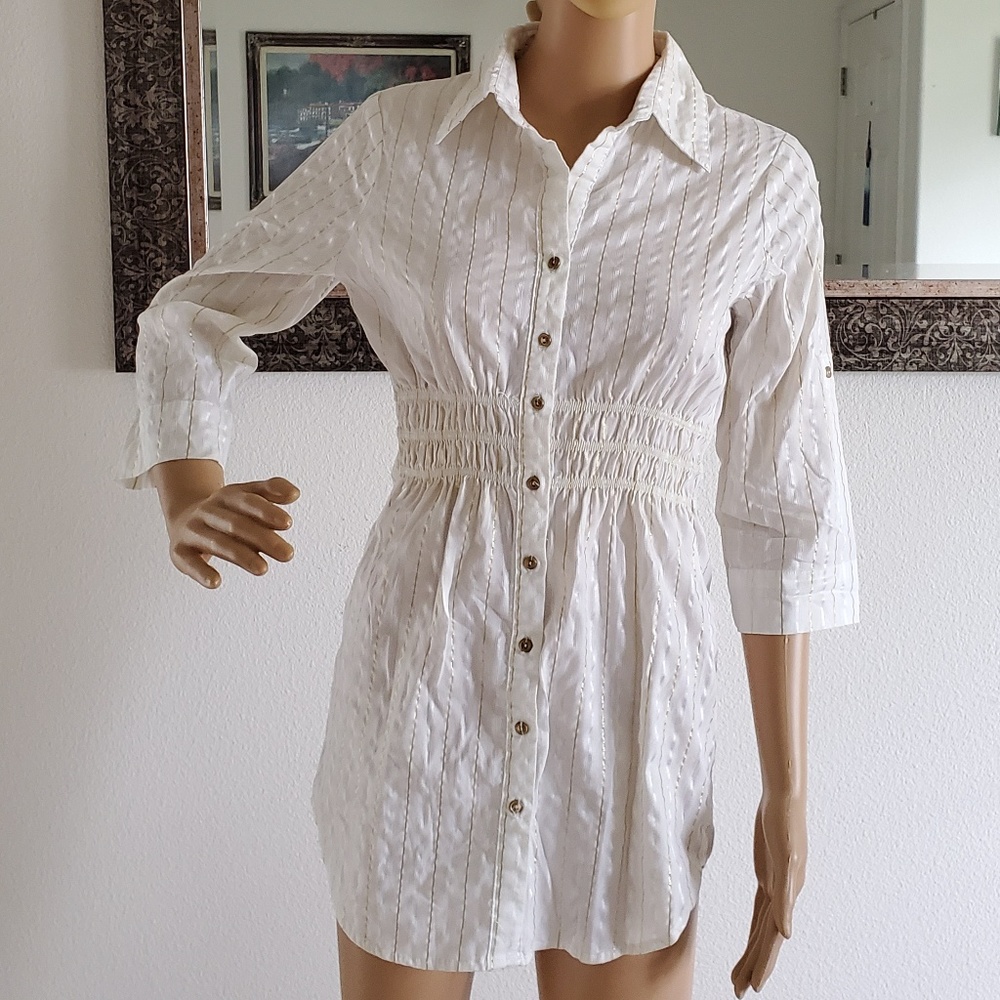White & gold strip shirt/shirt dress (3 for $10)